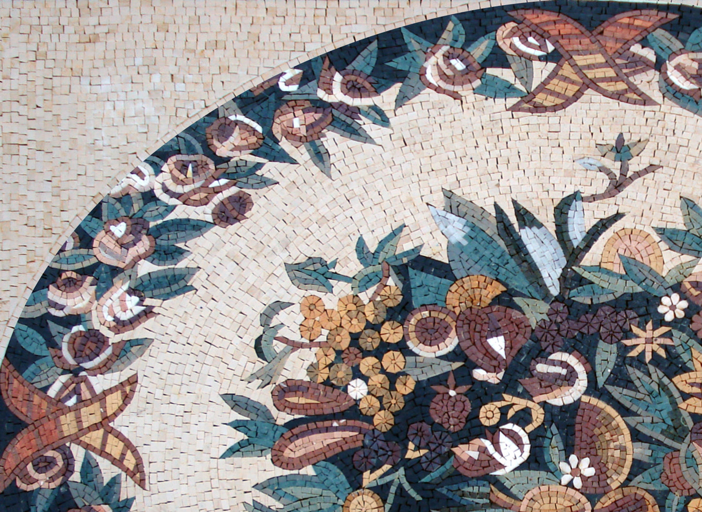 Floral Mosaic Rug: Handmade Marble Stone Art (48” x 36")