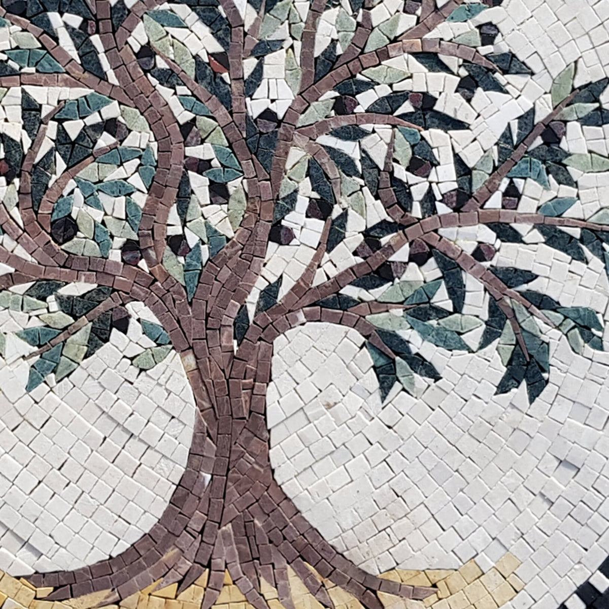 Olive Tree Backsplash Marble Mosaic Medallion Tiles. Customization. Handcrafted Roman Mosaics