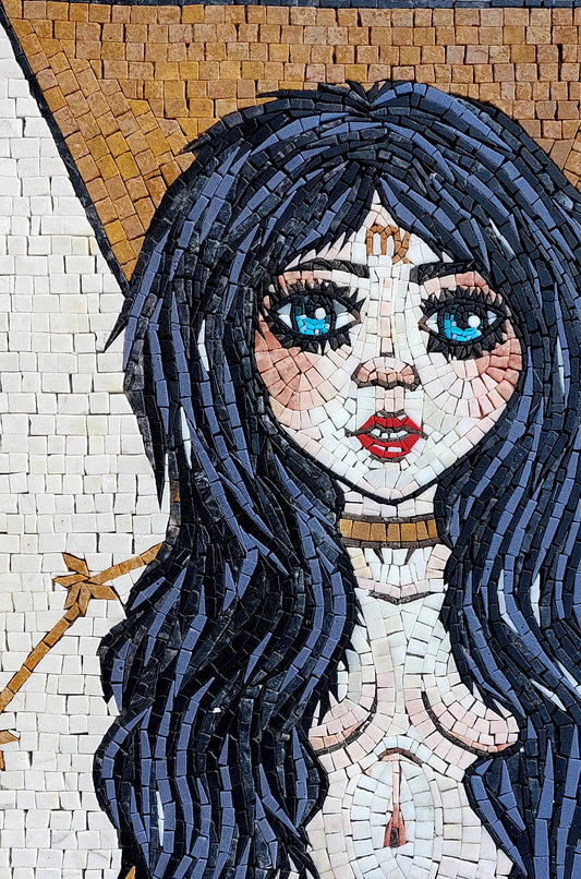 Virgo Zodiac Mosaic Tile Art: Handmade Marble Stone (30" x 20")