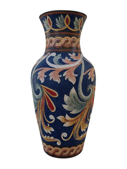 Handmade Blue Mosaic Vase: Roman Style Marble Tesserae
