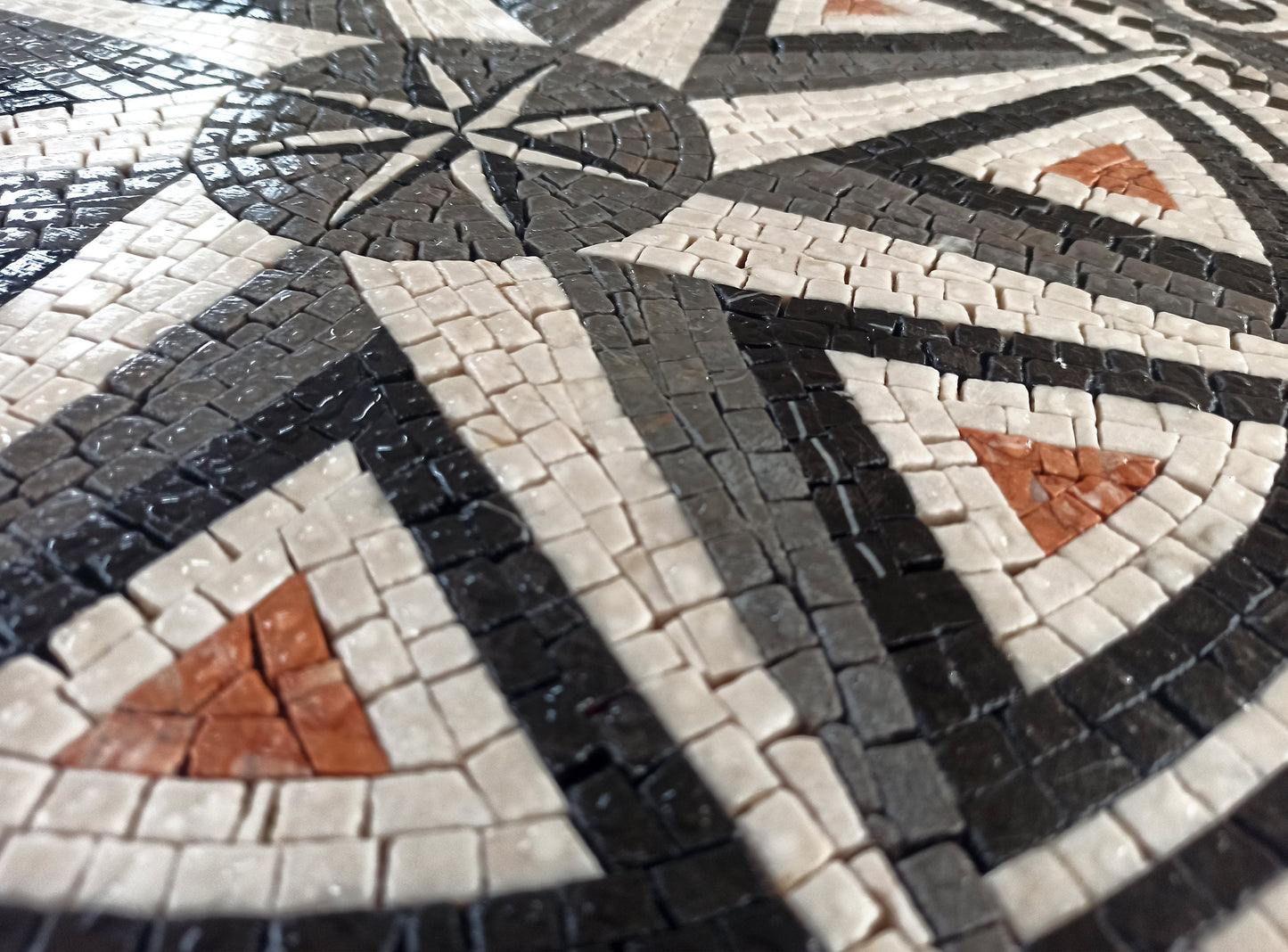 Handmade Compass Marble Mosaic Tile Art: Bathroom/Pool Medallion (36" Diameter)