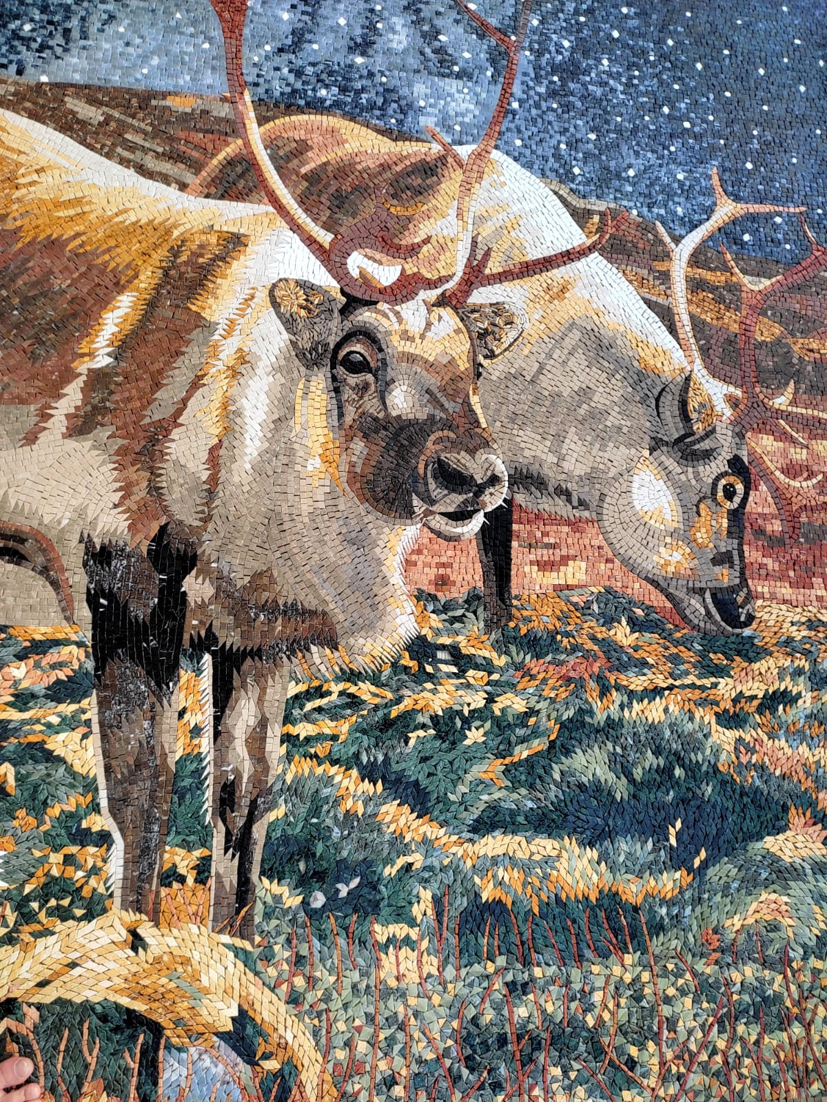 Reindeer Mosaic Tile Art: Handmade Marble Starry Night Wall Decor
