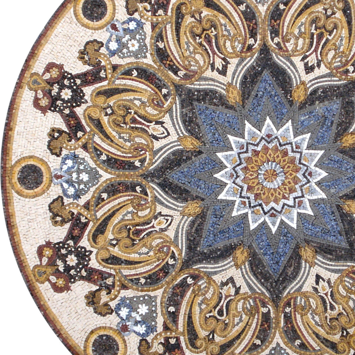 Opulent Beauty Handmade Ornate Gold and Blue Patterned Mosaic Medallion - Customization available