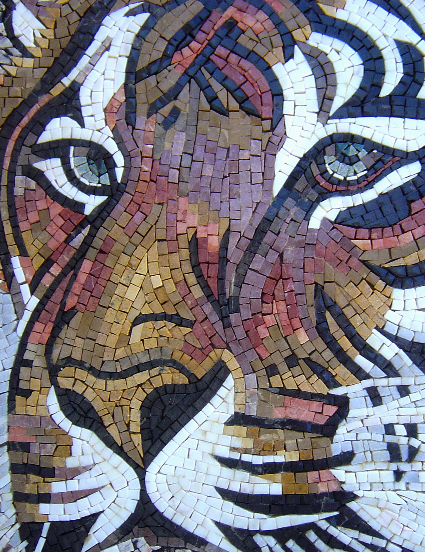 Handmade Tiger Mosaic: Wild Animal Marble Tile Art (36x28)