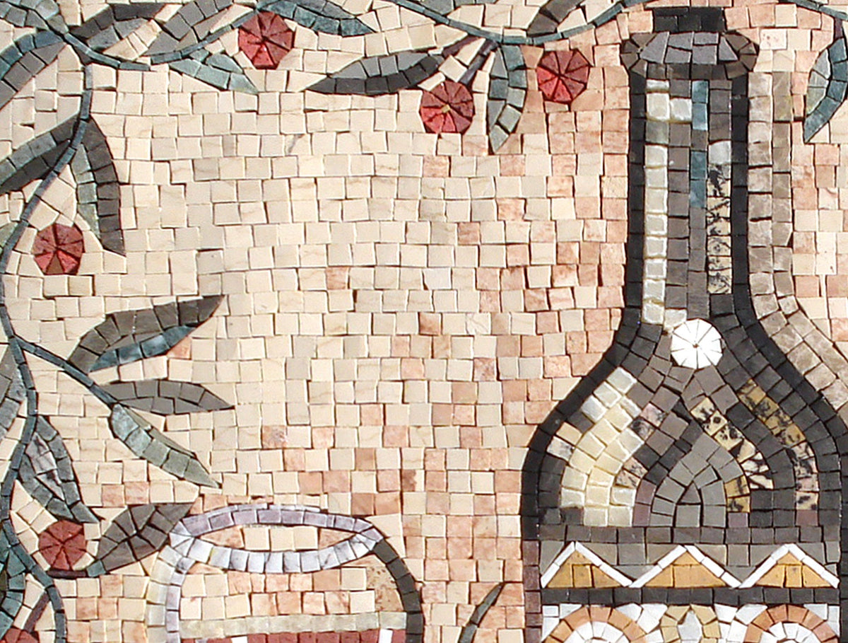 Handmade Marble Mosaic Tile Art: Wine & Nature Backsplash