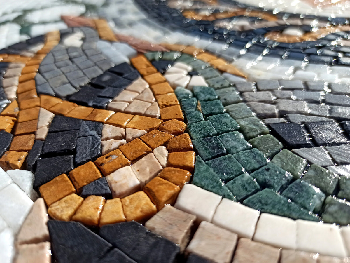Oceanic Harmony - 32" Handmade Dolphins Pattern Mosaic Medallion Art Tile Décor - Customization available