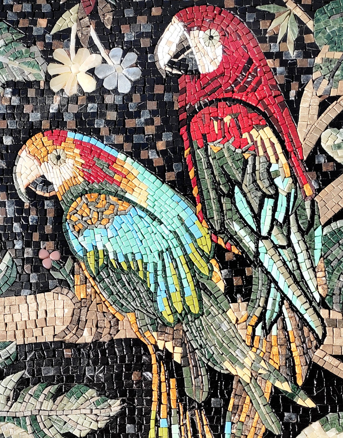 Handmade Macaw Parrot Mosaic Tile Art: Colorful Stone Wall Decor