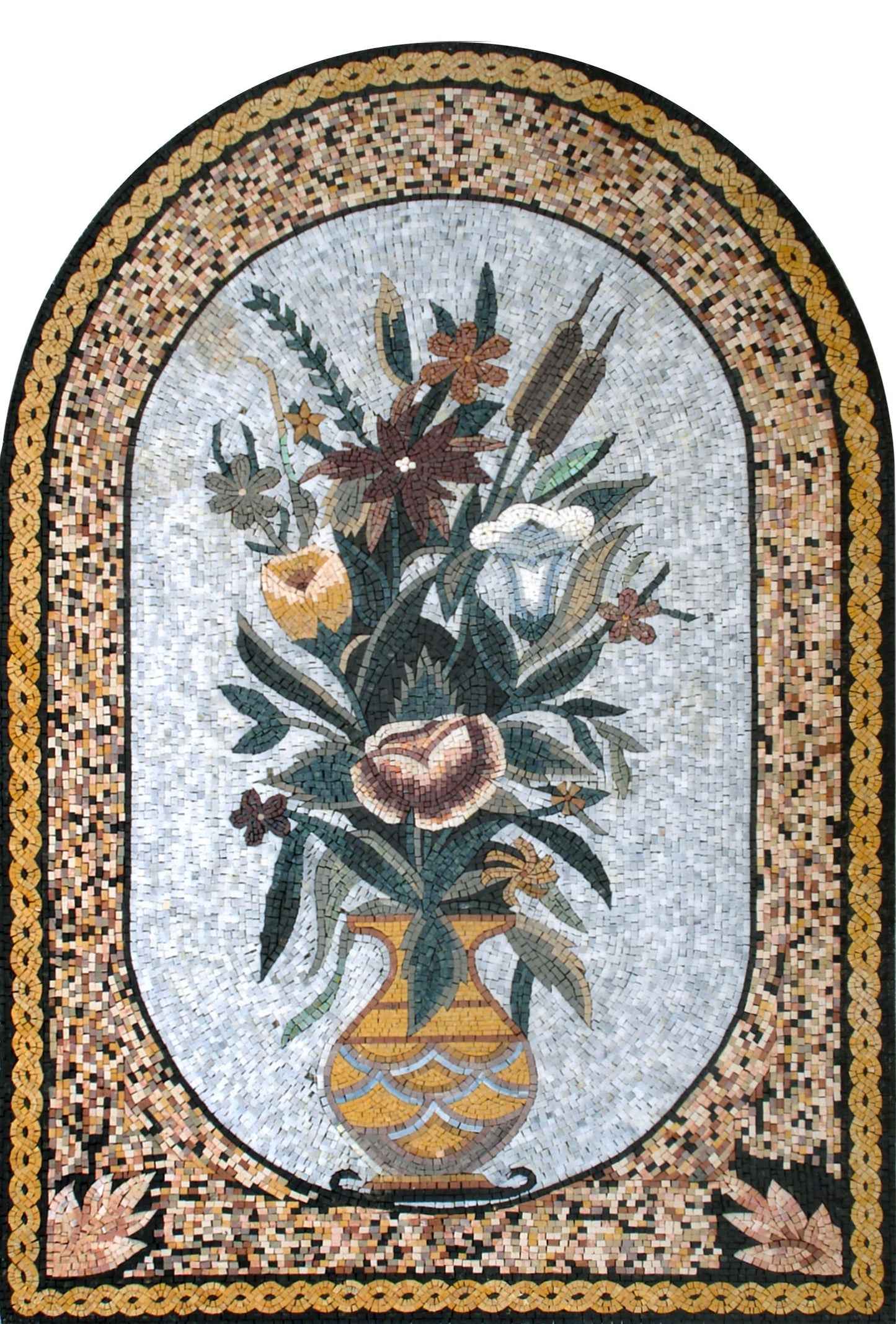 48" Handmade Marble Mosaic Flower Rose Vase Wall Art Home Décor
