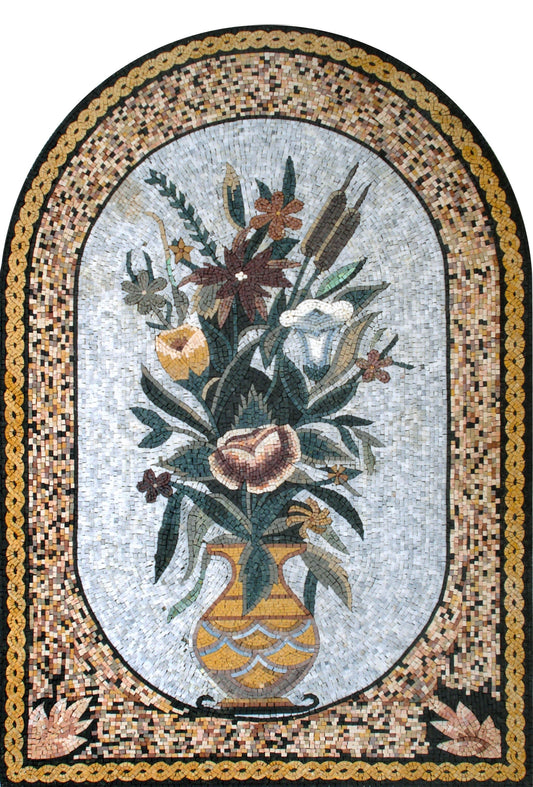 48" Handmade Marble Mosaic Flower Rose Vase Wall Art Home Décor