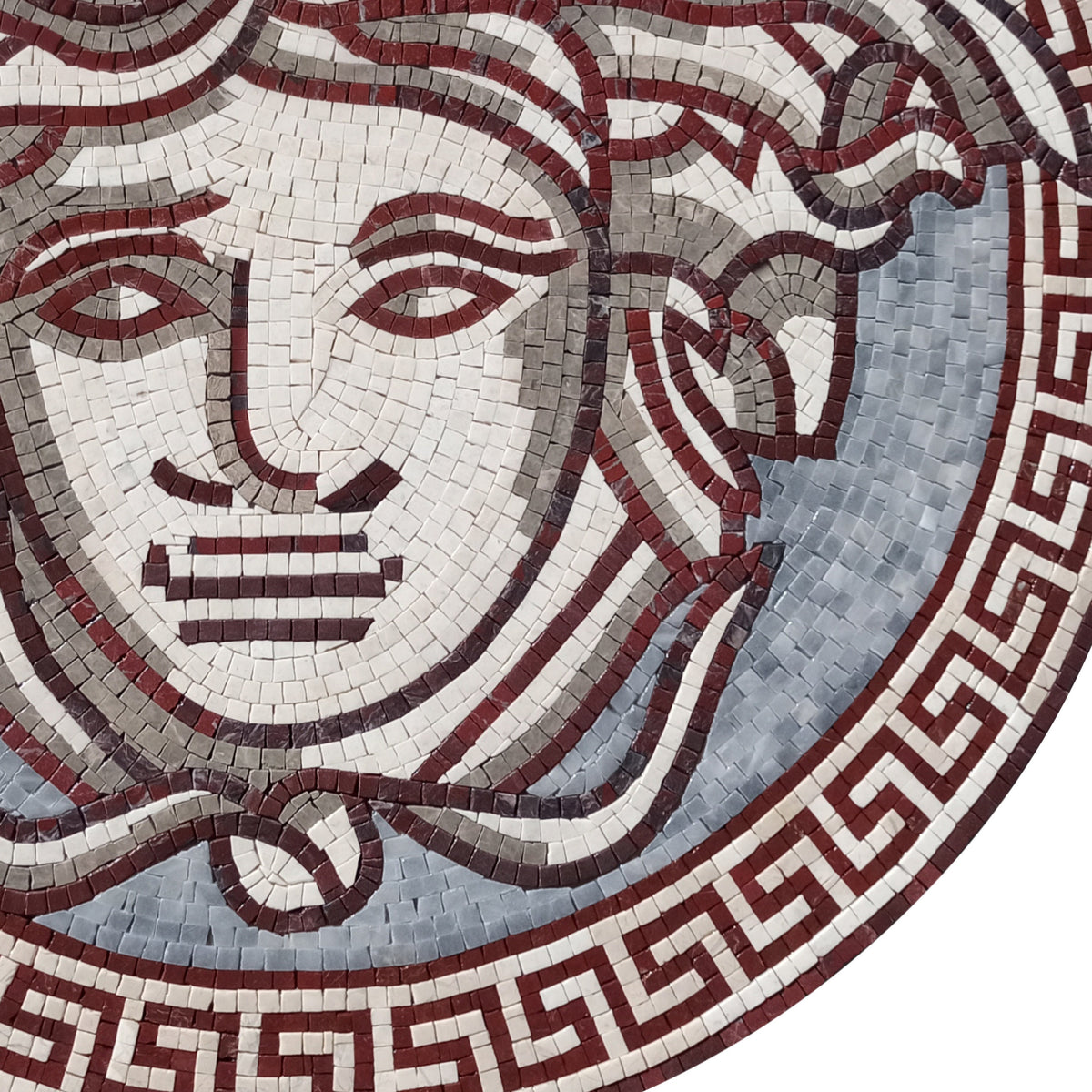 Elegant Medusa Majesty - Handmade Marble Mosaic Medallion Art Tile with Crimson Outline - Customization available
