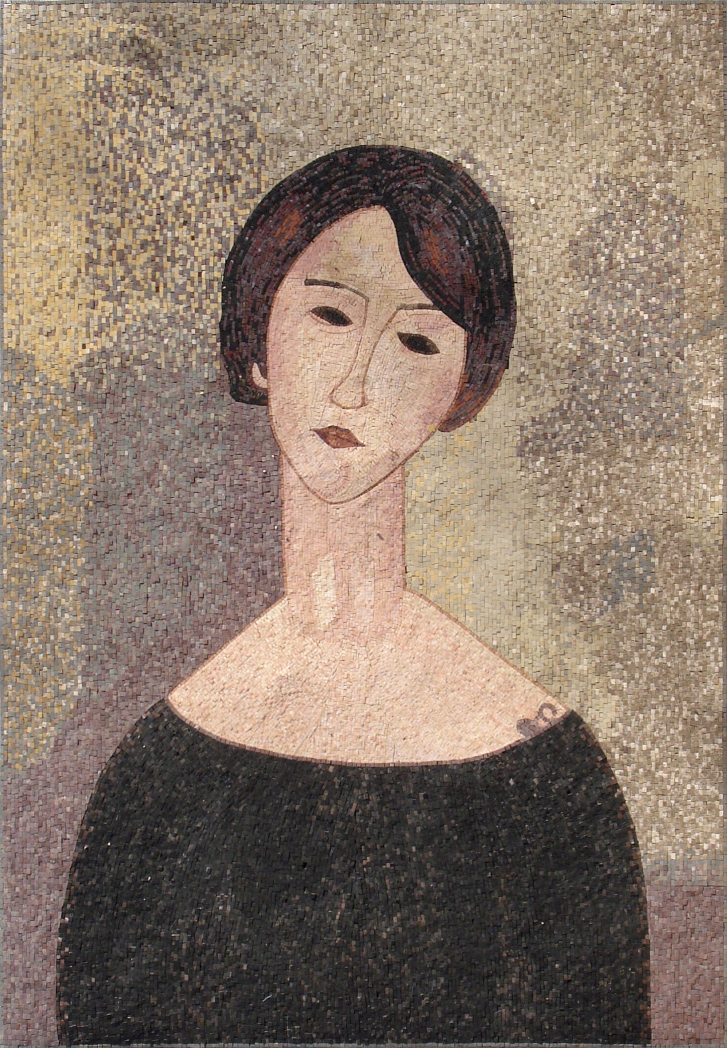 Amedeo Modigliani Style Woman Mosaic Art Tile: Handmade Marble Reproduction