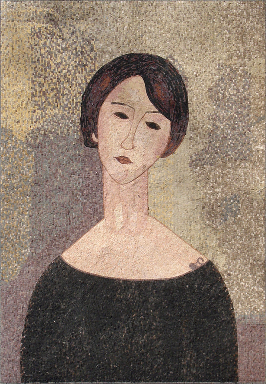 Amedeo Modigliani Style Woman Mosaic Art Tile: Handmade Marble Reproduction