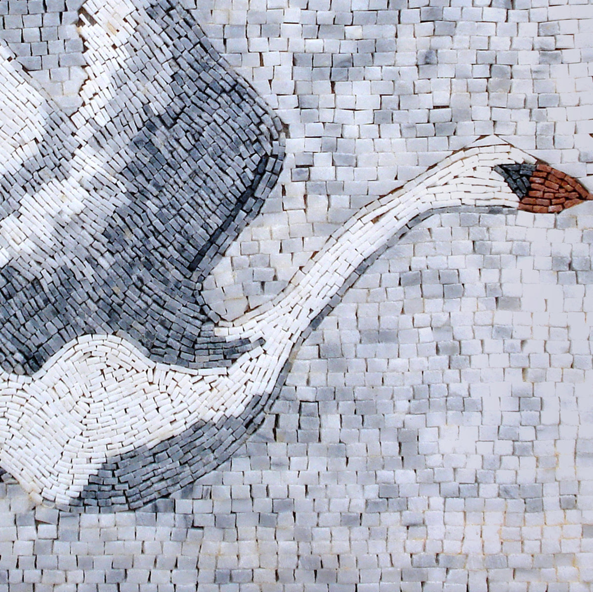 Handmade Marble Mosaic Tile Art: Swans in Flight Wall Decor