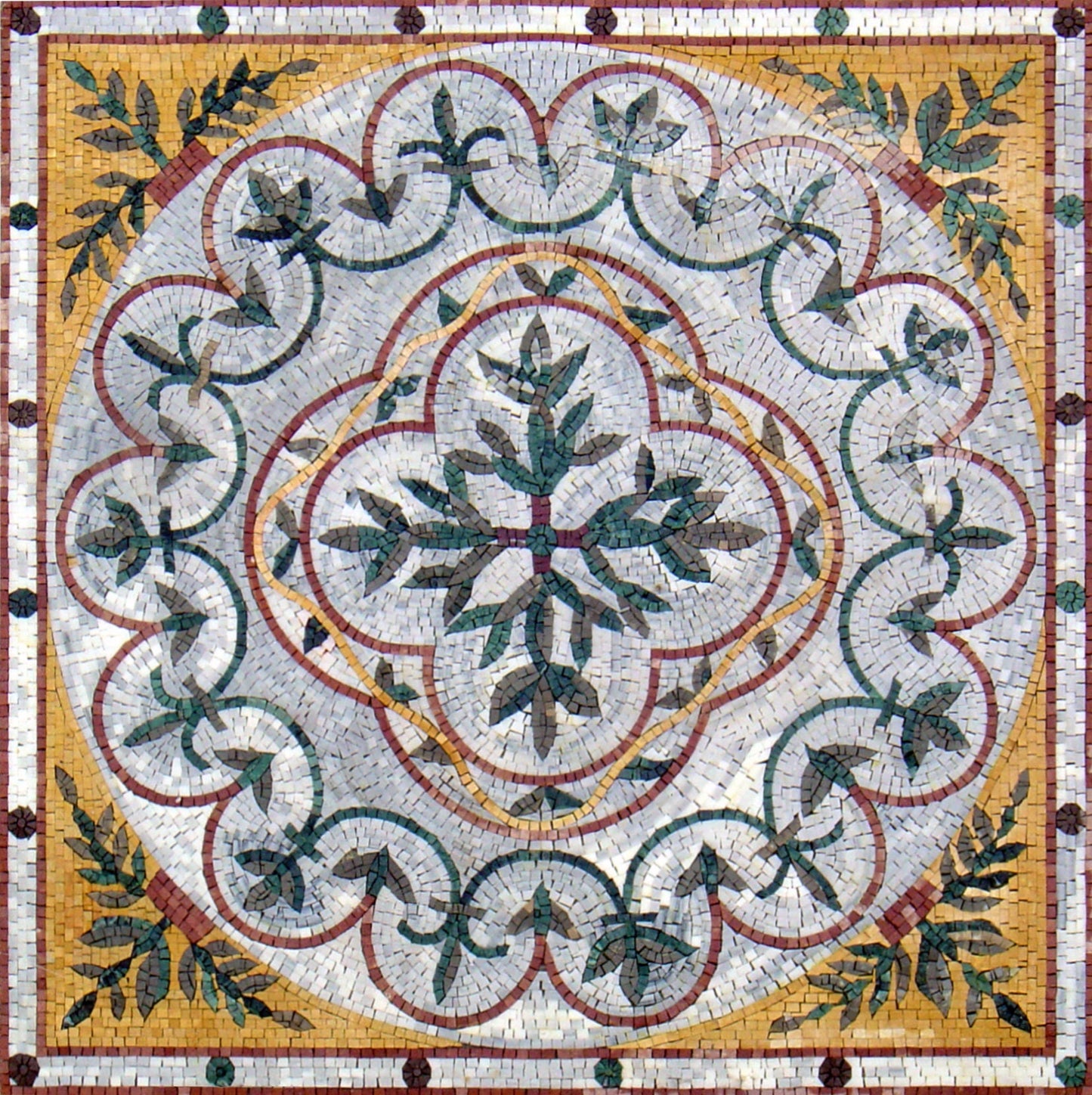 40” MEDALLION MOSAIC TILES |Square Shape Botanical Pattern Mosaic Tiles For Living Room | Tiles For Interior And Outdoor Entry And Walls
