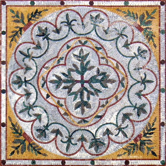 40” MEDALLION MOSAIC TILES |Square Shape Botanical Pattern Mosaic Tiles For Living Room | Tiles For Interior And Outdoor Entry And Walls