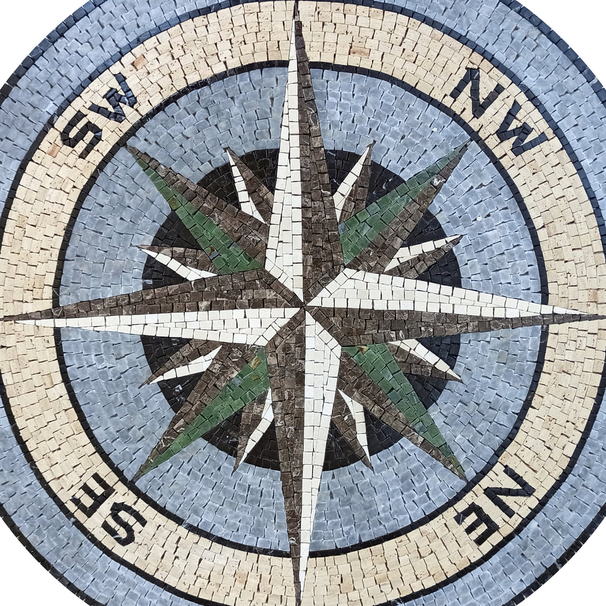 Natural Harmony - Mosaic Artwork - Green and Brown Compass Rose Mosaic Medallion - Customization available