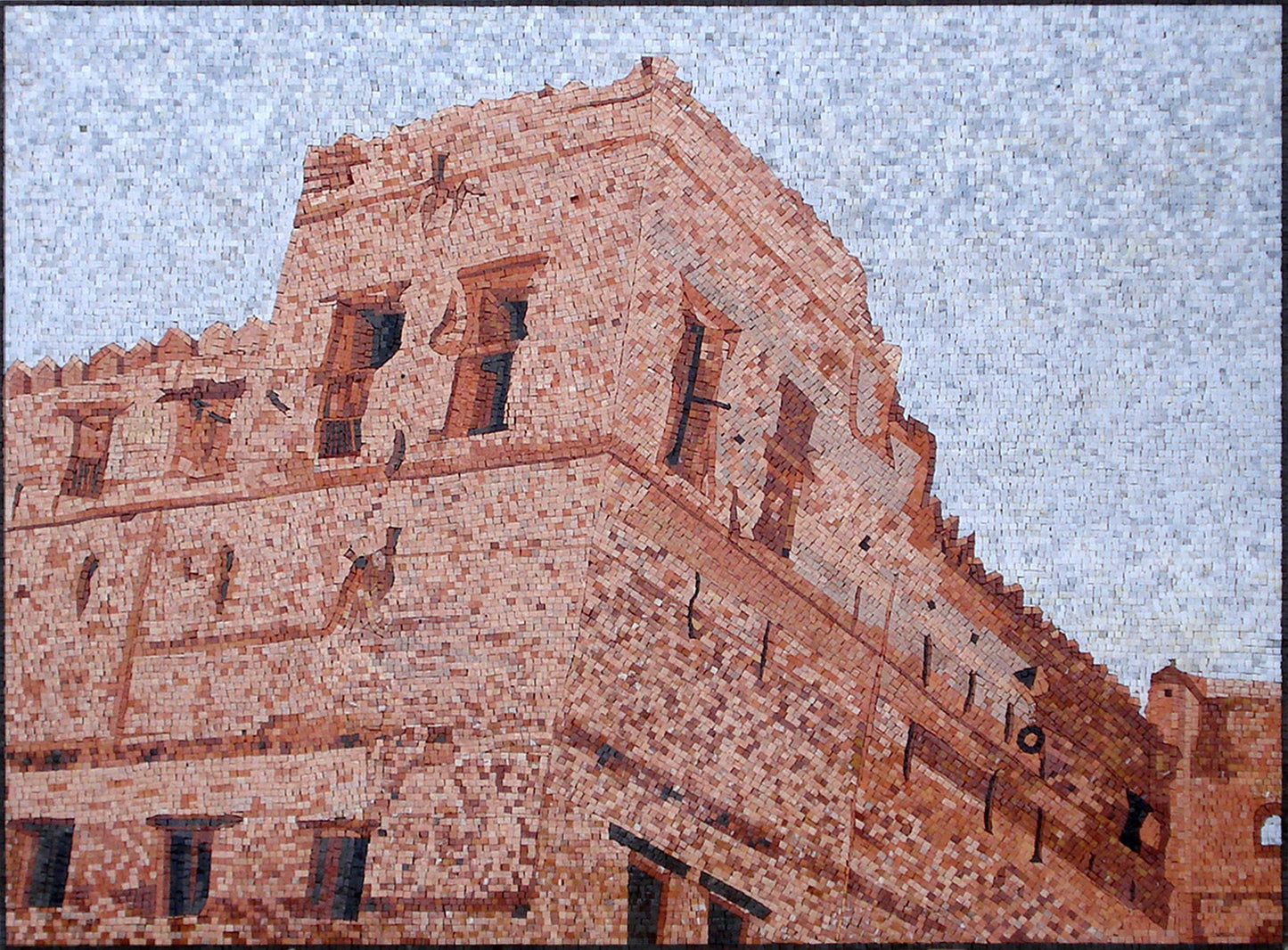 Handmade Roman Castle View Marble Mosaic Mural: Interior/Exterior Wall Art