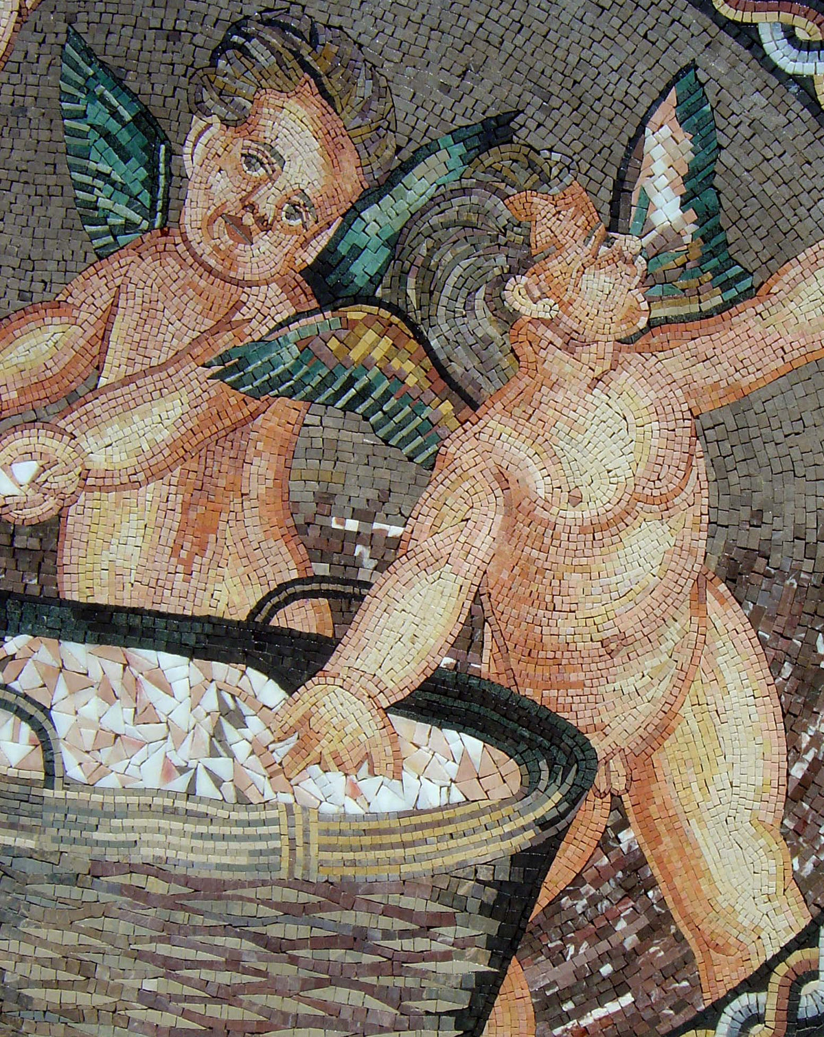 Handmade Cherubs Marble Mosaic Mural: Indoor/Outdoor Wall Art (52” x 32")