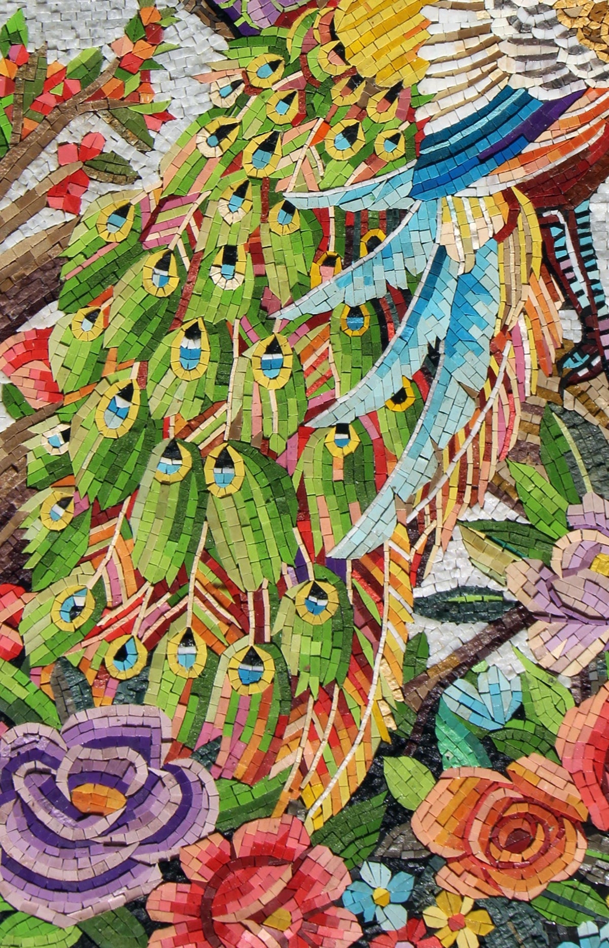 Handmade Peacock Mosaic Tile Art: Floral Tree Wall Decor