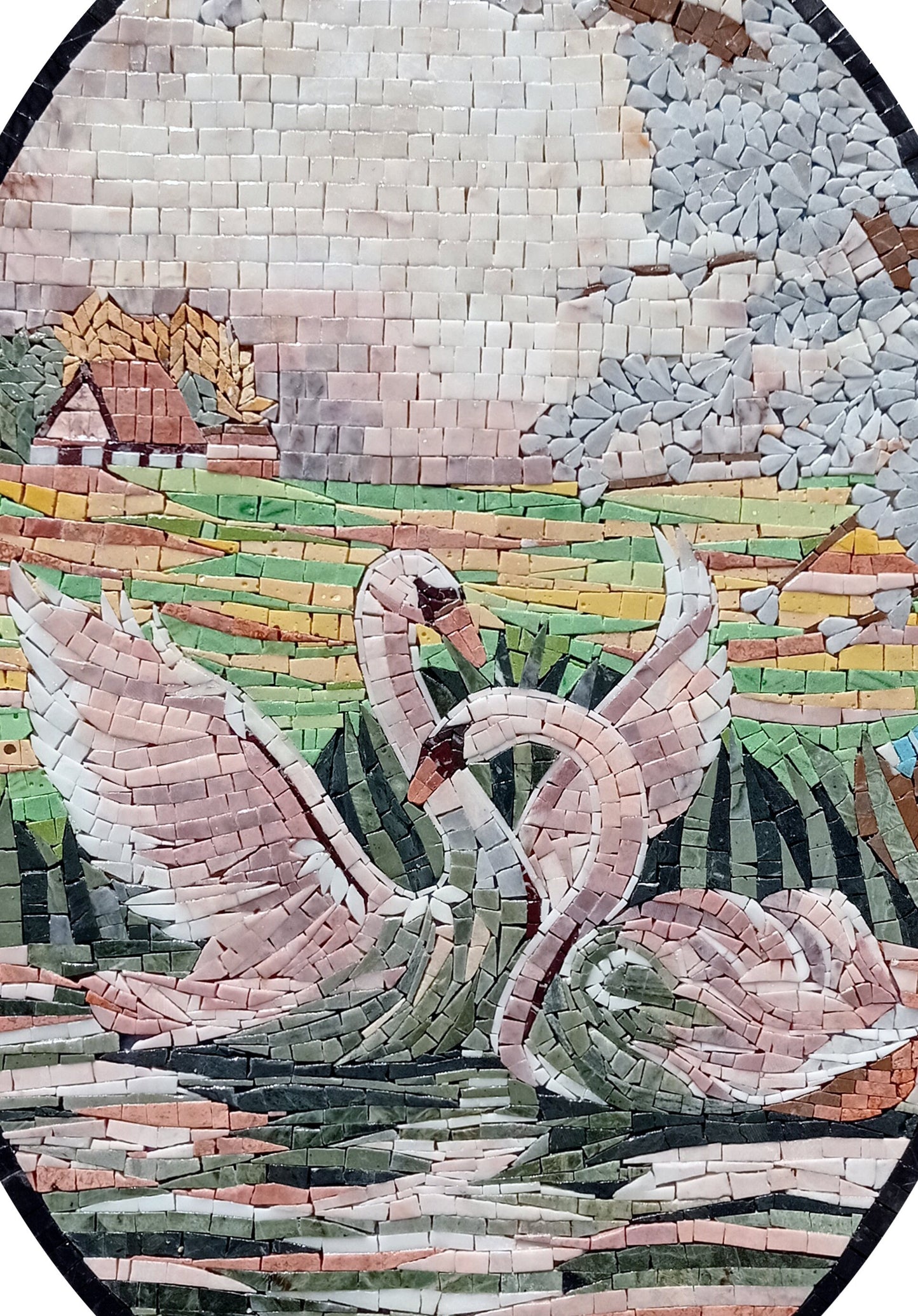 Handmade Swan Mosaic Mural: Lake Wall Art Decor (36" x 24")