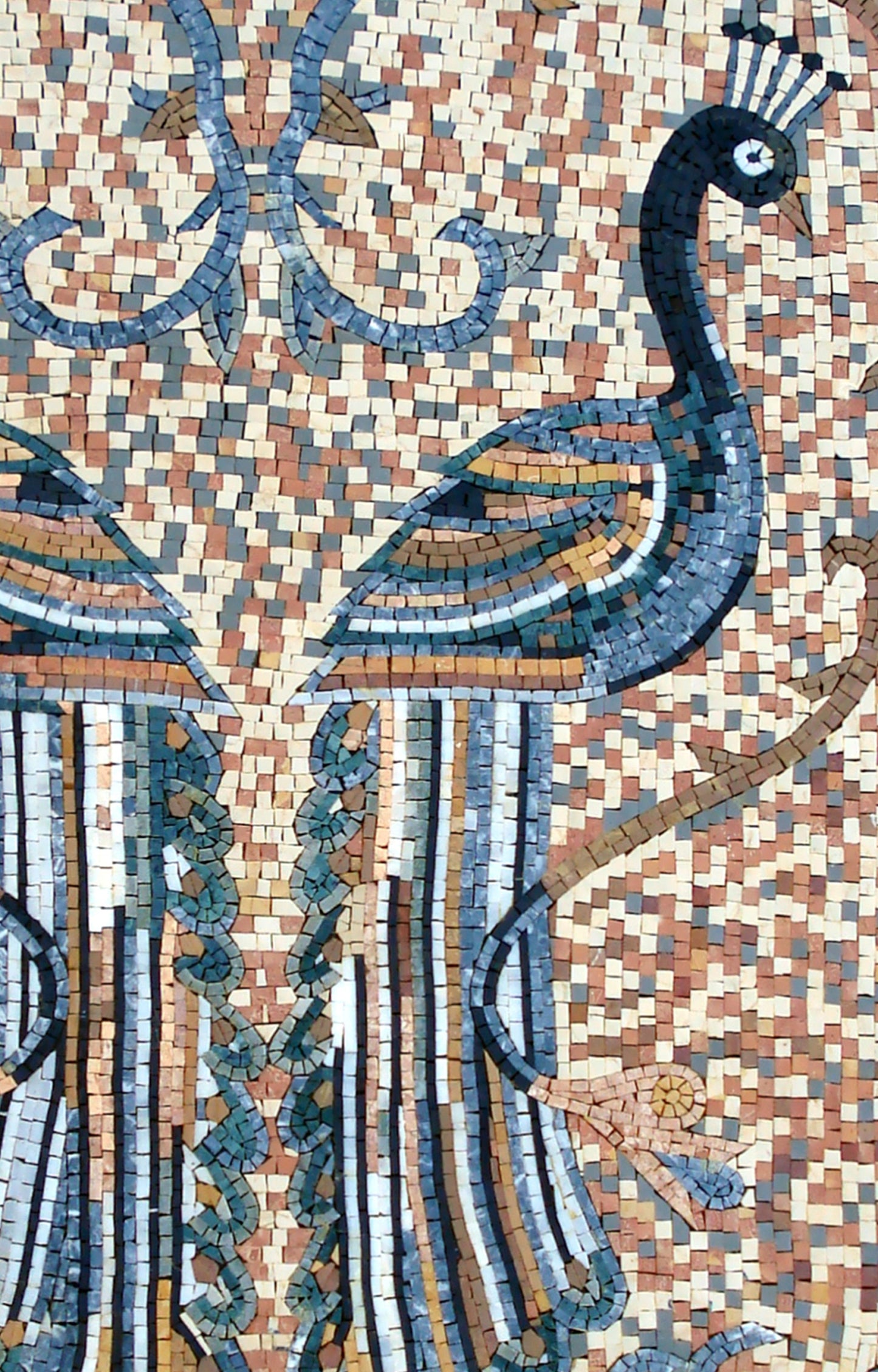 Handmade Peacock Mosaic Backsplash: Marble Tile Wall Art (52” x 34")