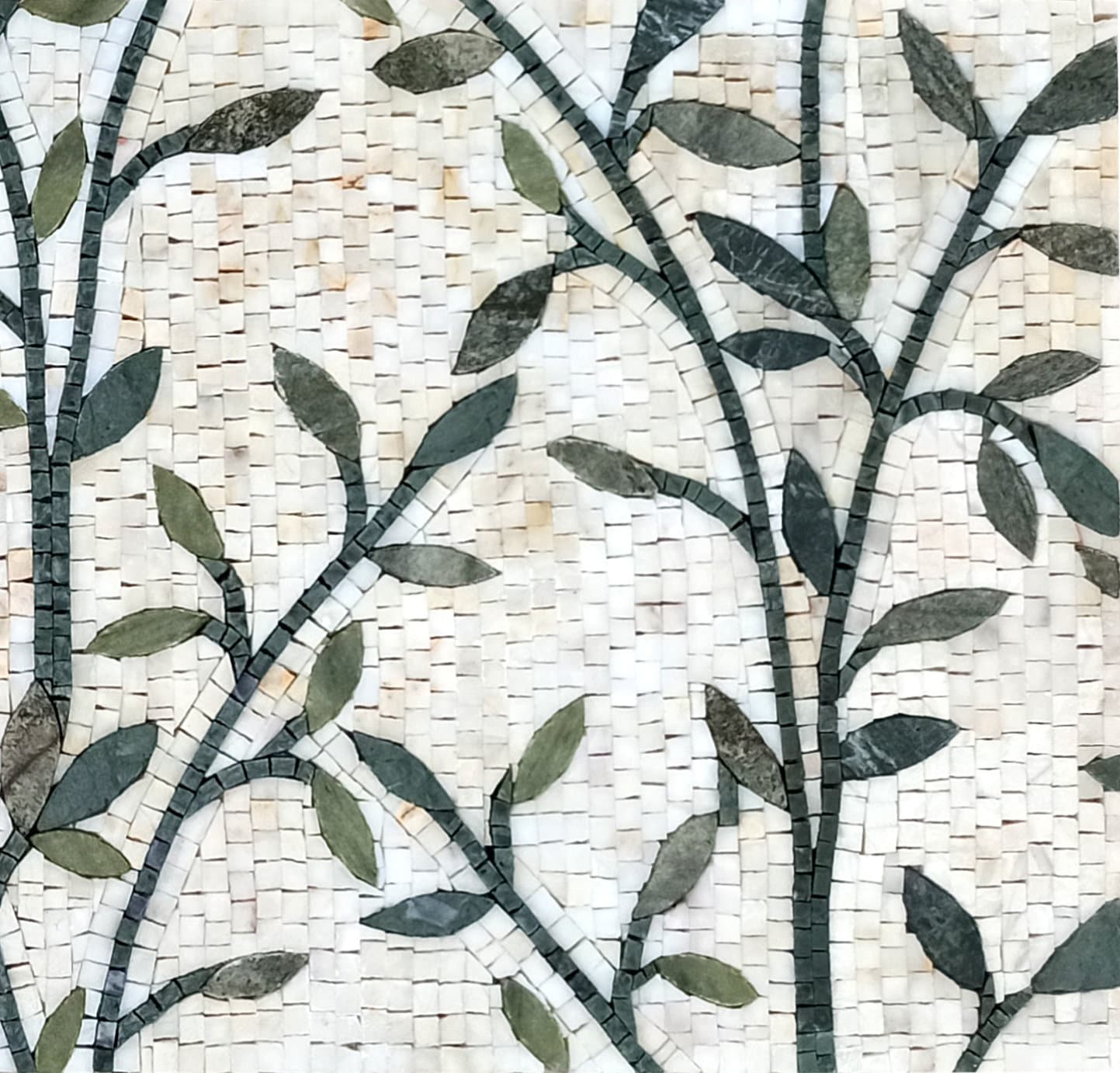 Handmade Marble Mosaic Art: Floral Leaves Wall Decor (56” x 18")