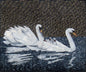 Handmade Swans Mosaic Tile Art: Family Swimming on Pond