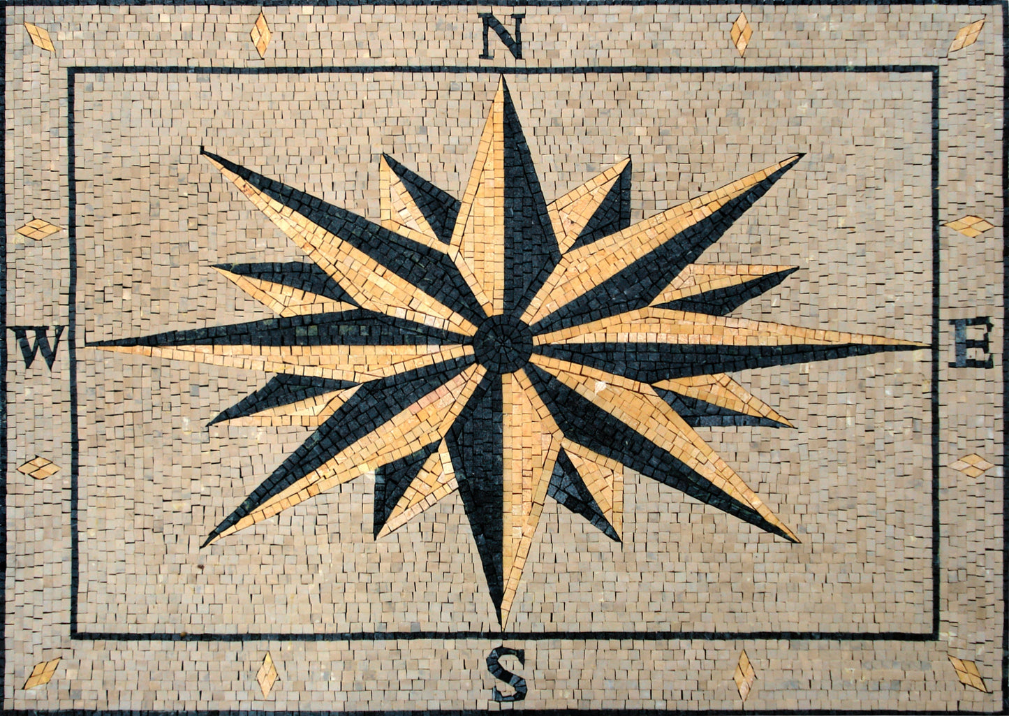 Handmade Compass Mosaic Rug: Marble Stone Art (46” x 32")