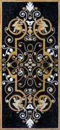 Handmade Black Marble Mosaic Rug: Floral Art Decor (80” x 36")