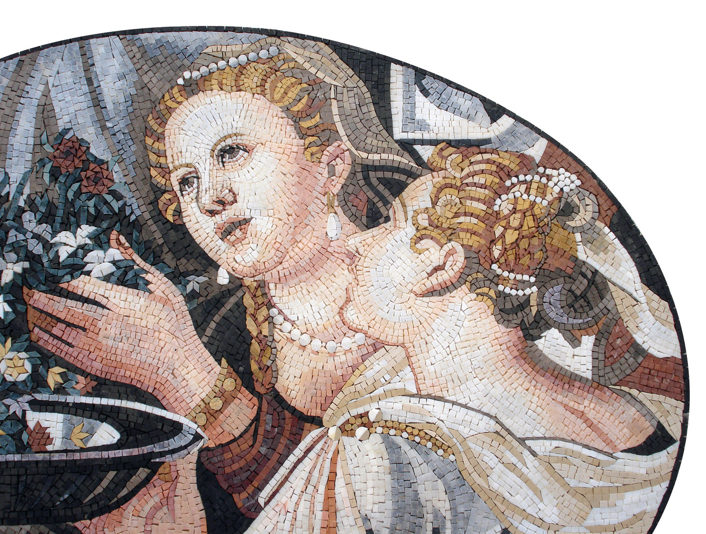 Handmade Women Portrait Mosaic Tile Mural: Wildflowers, Stone Art