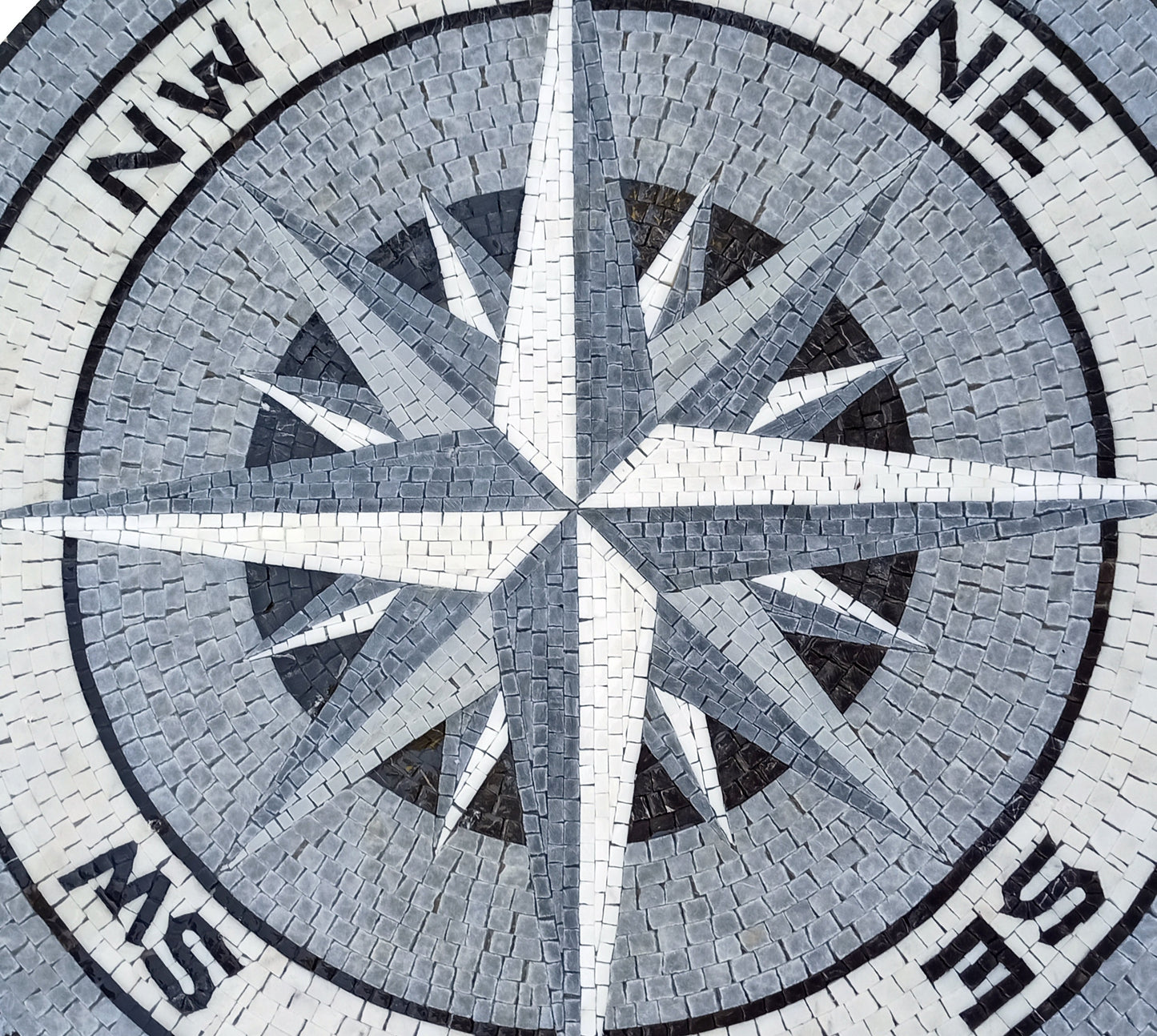 Handmade Marble Compass Mosaic Tile: Nautical Home Decor Medallion