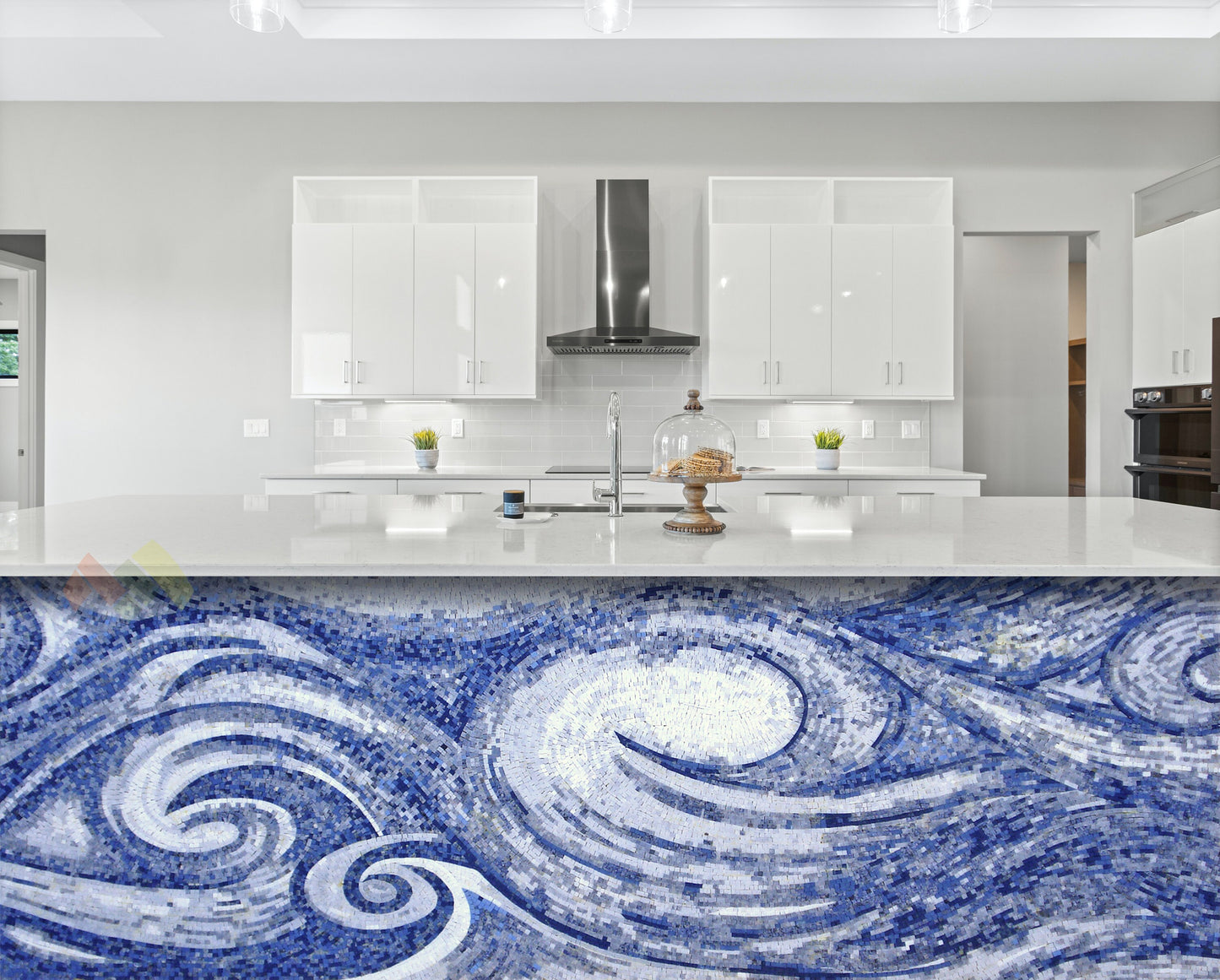 LS003 Ocean Waves Handmade Marble Mosaic Backsplash