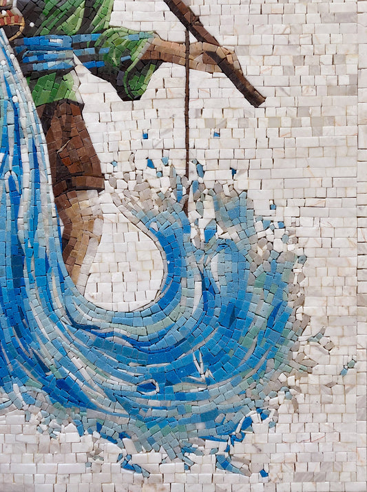 Aquarius Zodiac Mosaic Tile Art: Handmade Stone Wall Decor