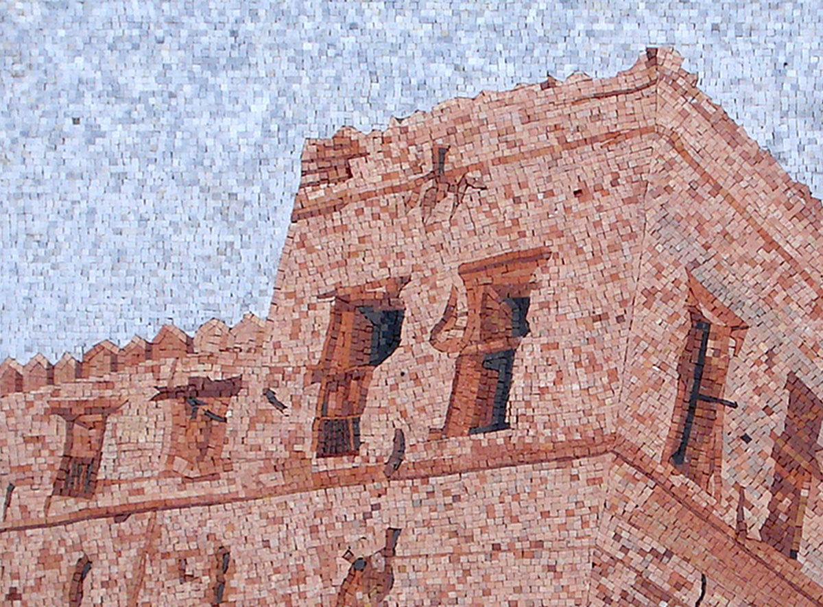Handmade Roman Castle View Marble Mosaic Mural: Interior/Exterior Wall Art