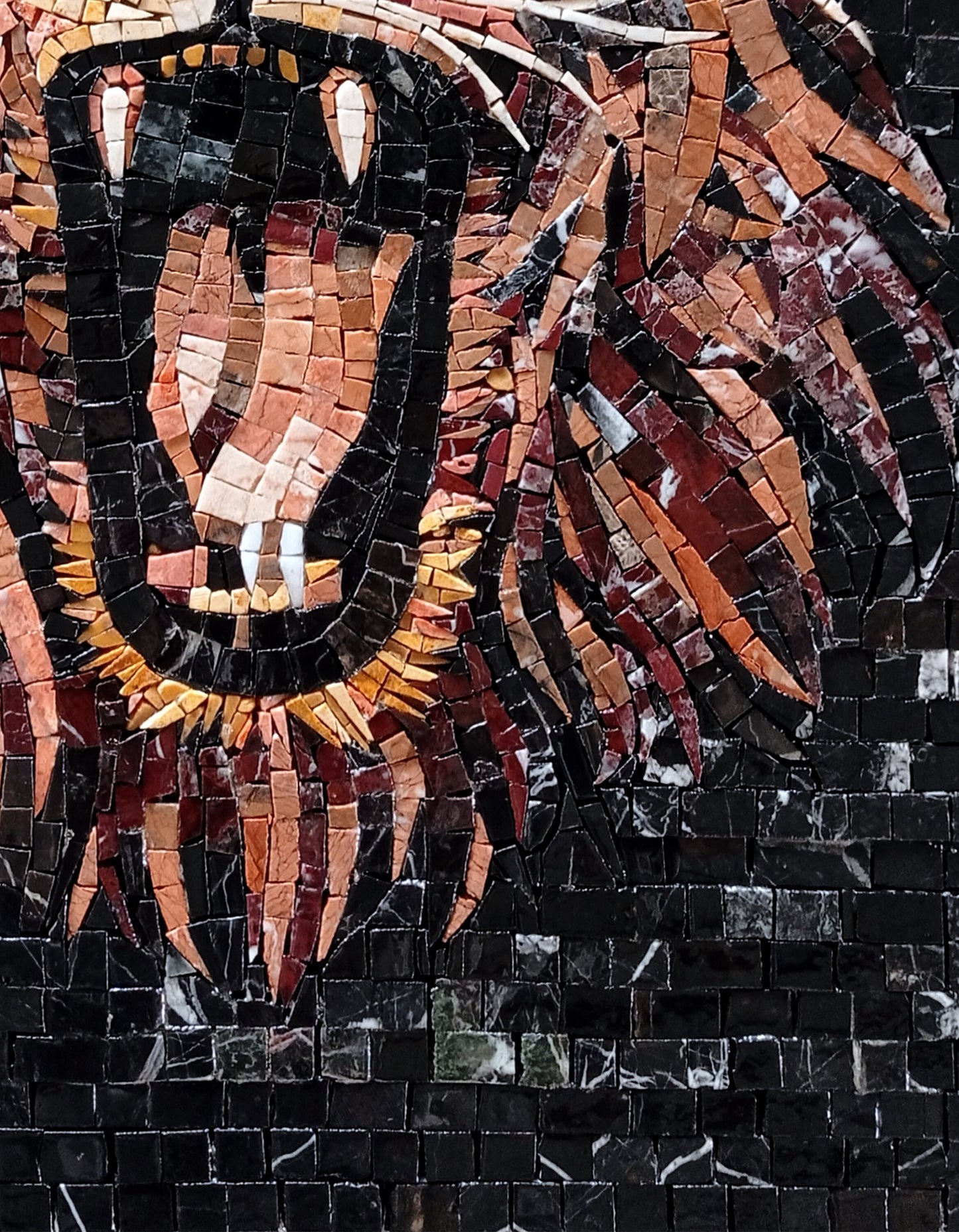 Handmade Lion Mosaic Mural: Roaring Face, Stone Tile Art (26x20)