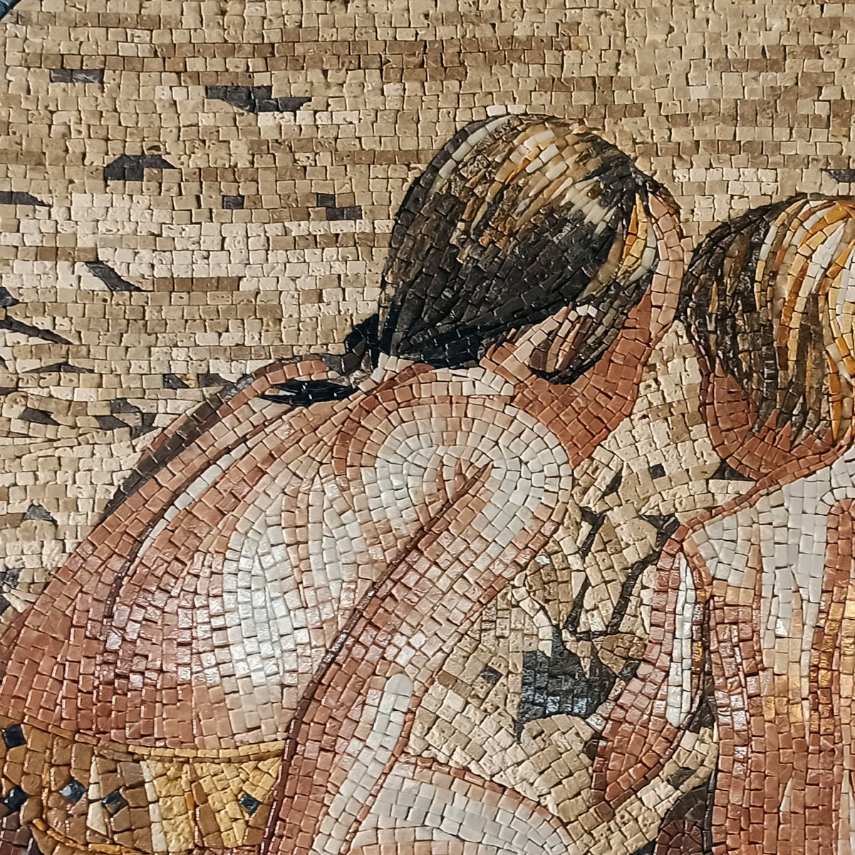 Handmade Beach Mosaic Tile: Children Playing in Sand, Marble Medallion (36" Diameter)