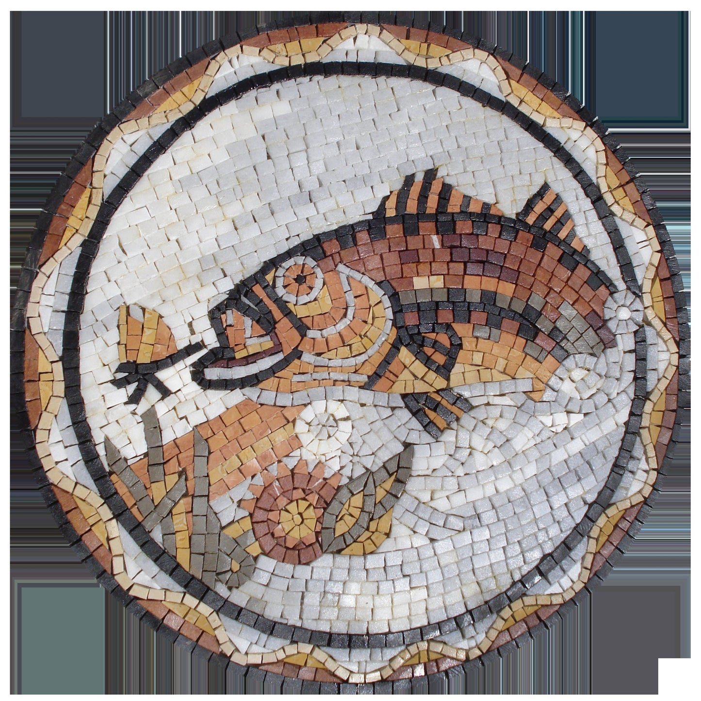 Exquisite 20-Inch Handmade Fish Marble Mosaic Medallion for Artful Décor - Customization available