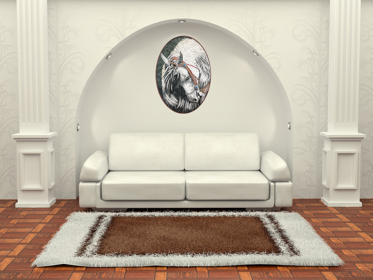 Handmade Horse Mosaic Tile Art: Marble Stone Mural (32” x 24”)