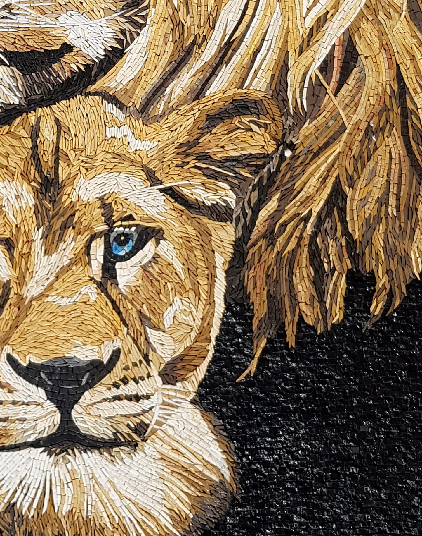 Handmade Lion Mosaic Tile Art: Jungle Animal Decor (50” x 28”)