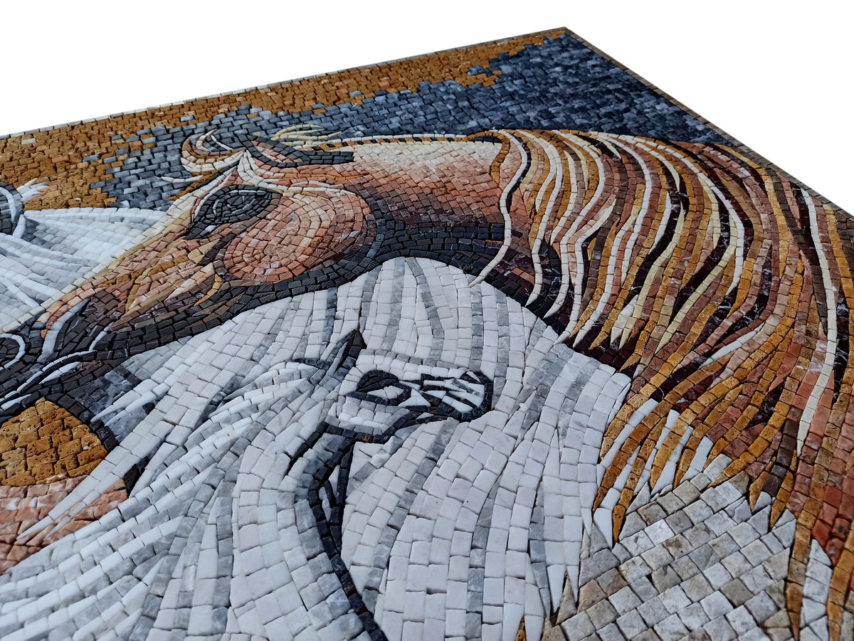 Handmade Horse Mosaic Tile Art: Rustic Western Decor (40” x 28”)