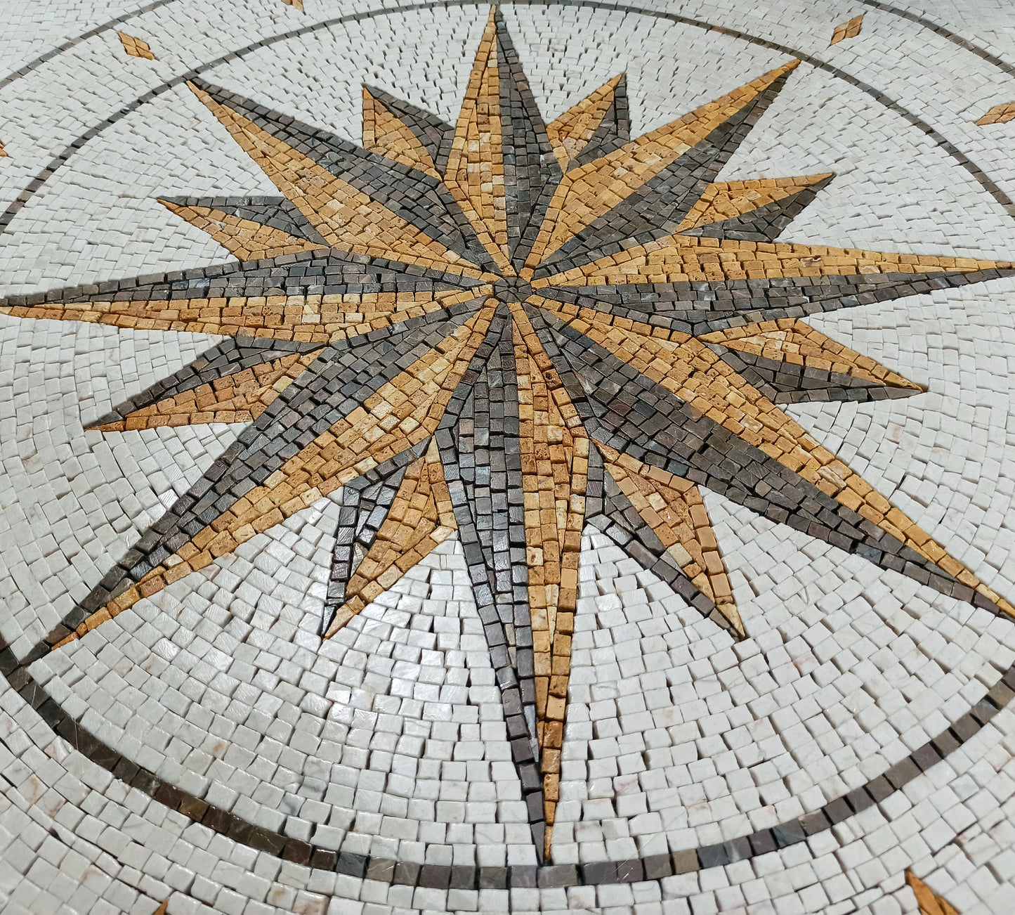 Handmade Compass Rose Mosaic Tile: Nautical Stone Art (32x32)