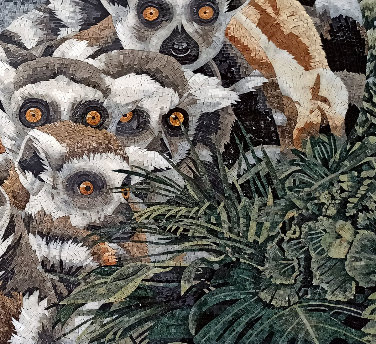 Handmade Lemurs Mosaic Tile Art: Rainforest Animal Wall Decor