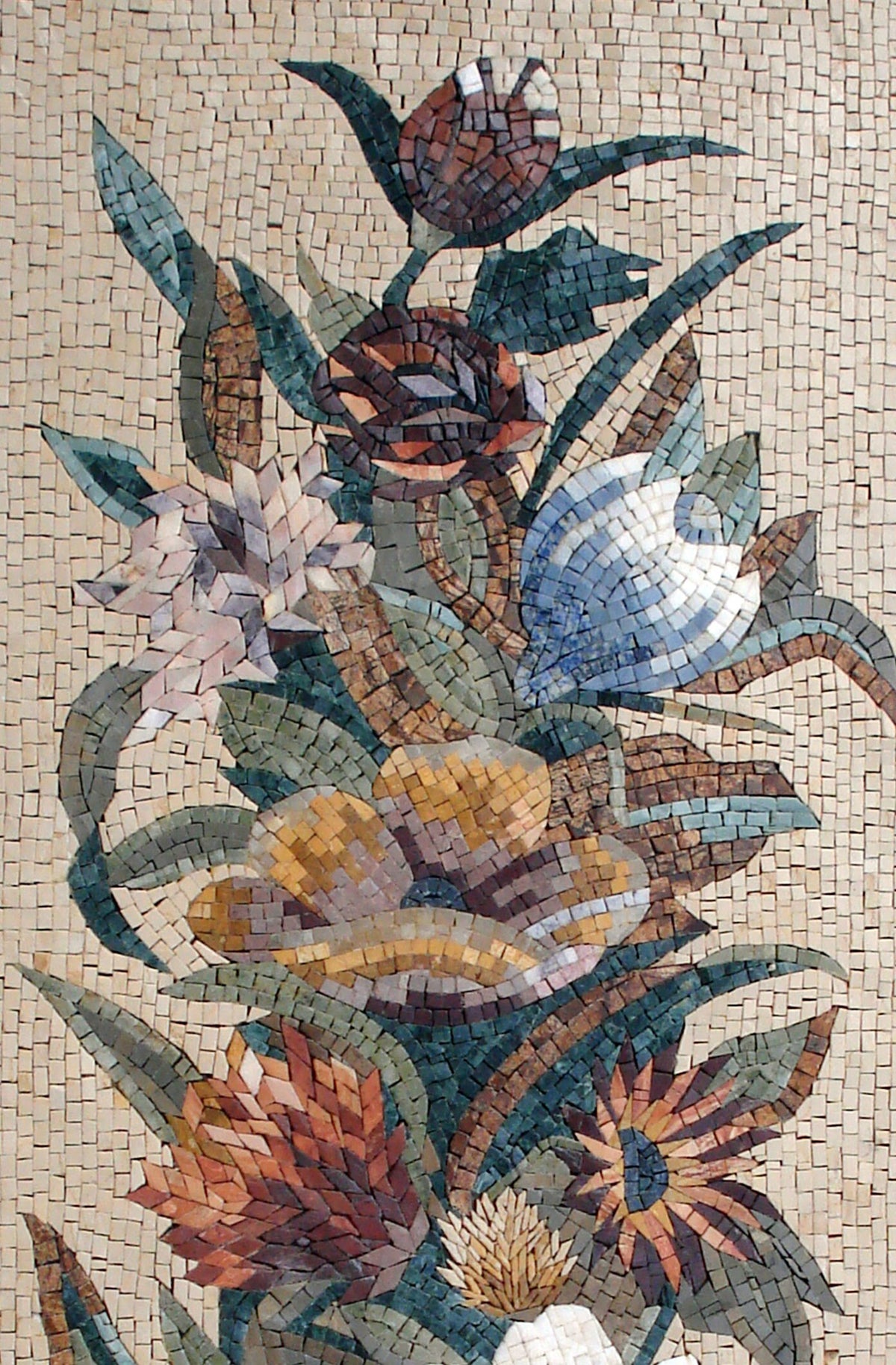 48" Handmade Marble Mosaic Flower With Leaves In Vases Mosaic Tiles For Kitchen Walls
