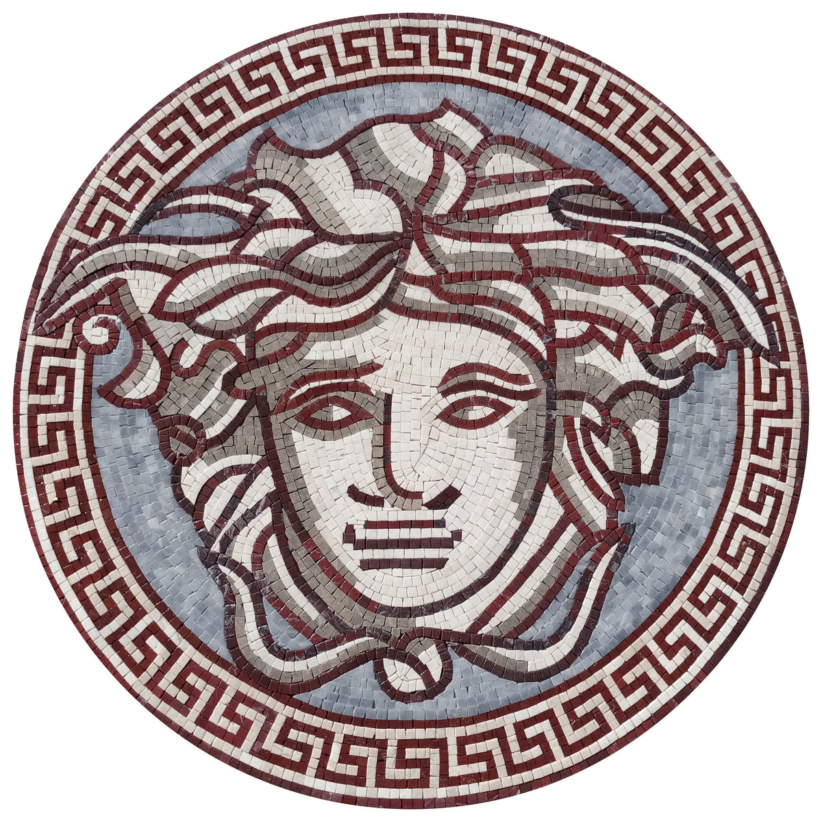 Elegant Medusa Majesty - Handmade Marble Mosaic Medallion Art Tile with Crimson Outline - Customization available