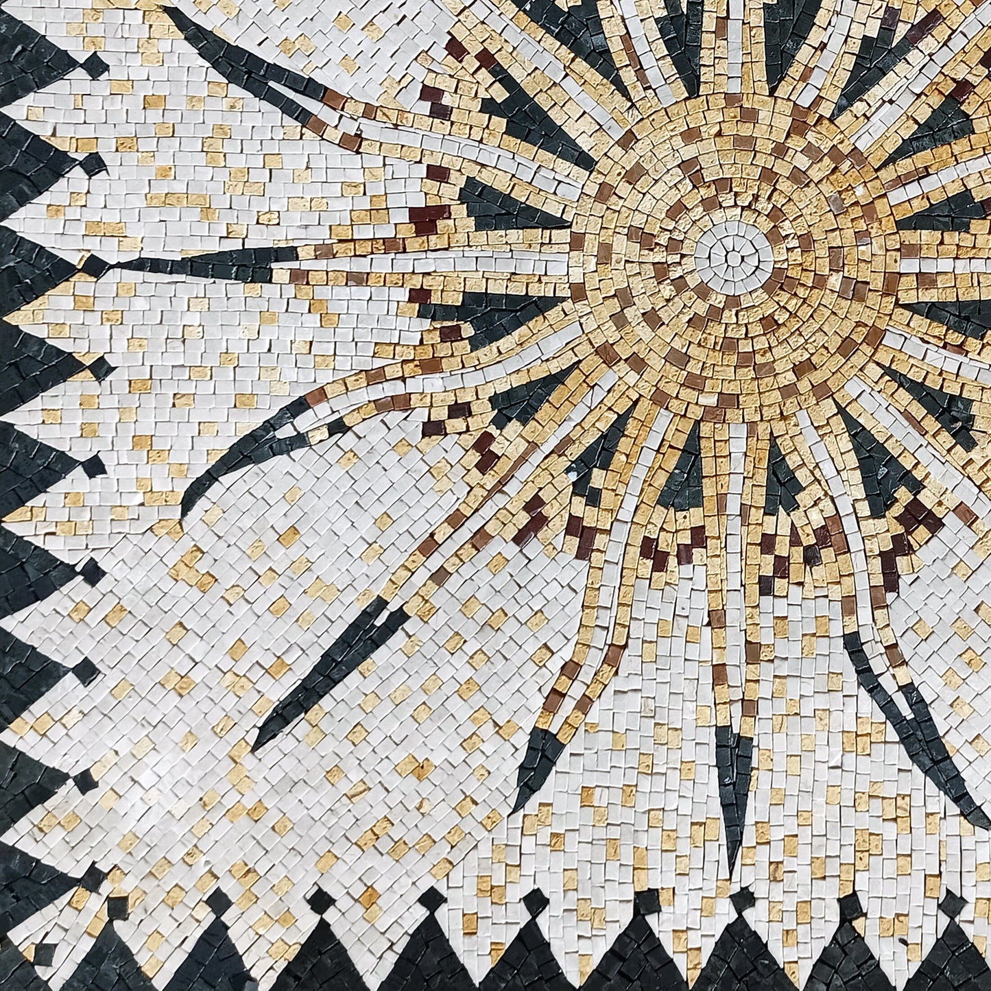Celestial Sun Mosaic Tile Art: Handmade Marble Backsplash (32x32)