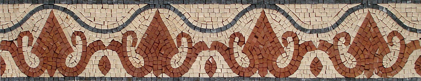 8″ Brick-Red Pointed Pattern Border Mosaic – Handmade Marble Tile Trim, Statement Backsplash Accent