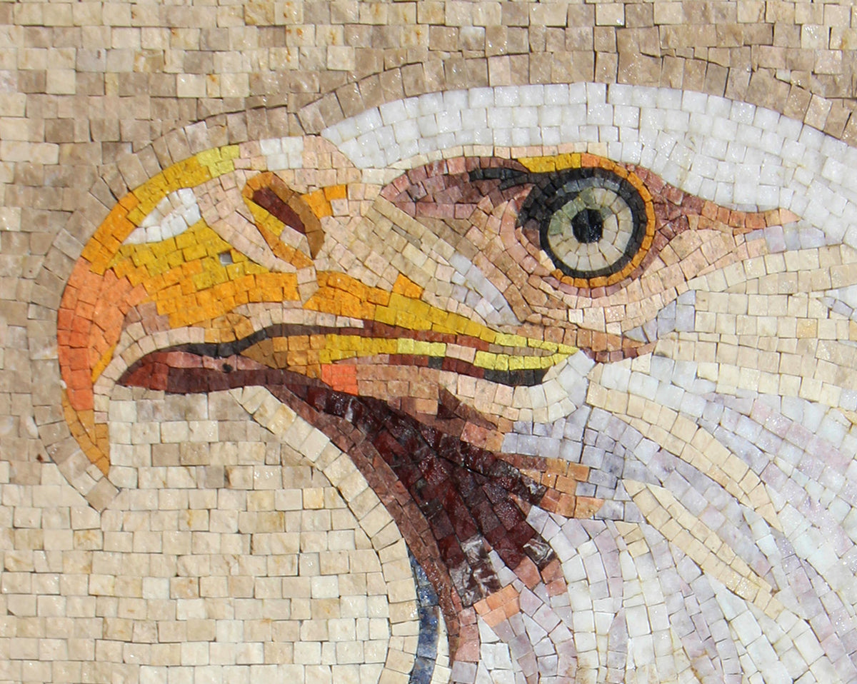 Handmade Eagle Mosaic Backsplash: Marble Stone Wall Art (24” x 20”)