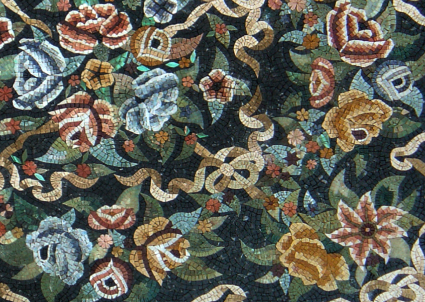 Handmade Floral Mosaic Rug: Natural Stone Art Carpet (80” x 60")