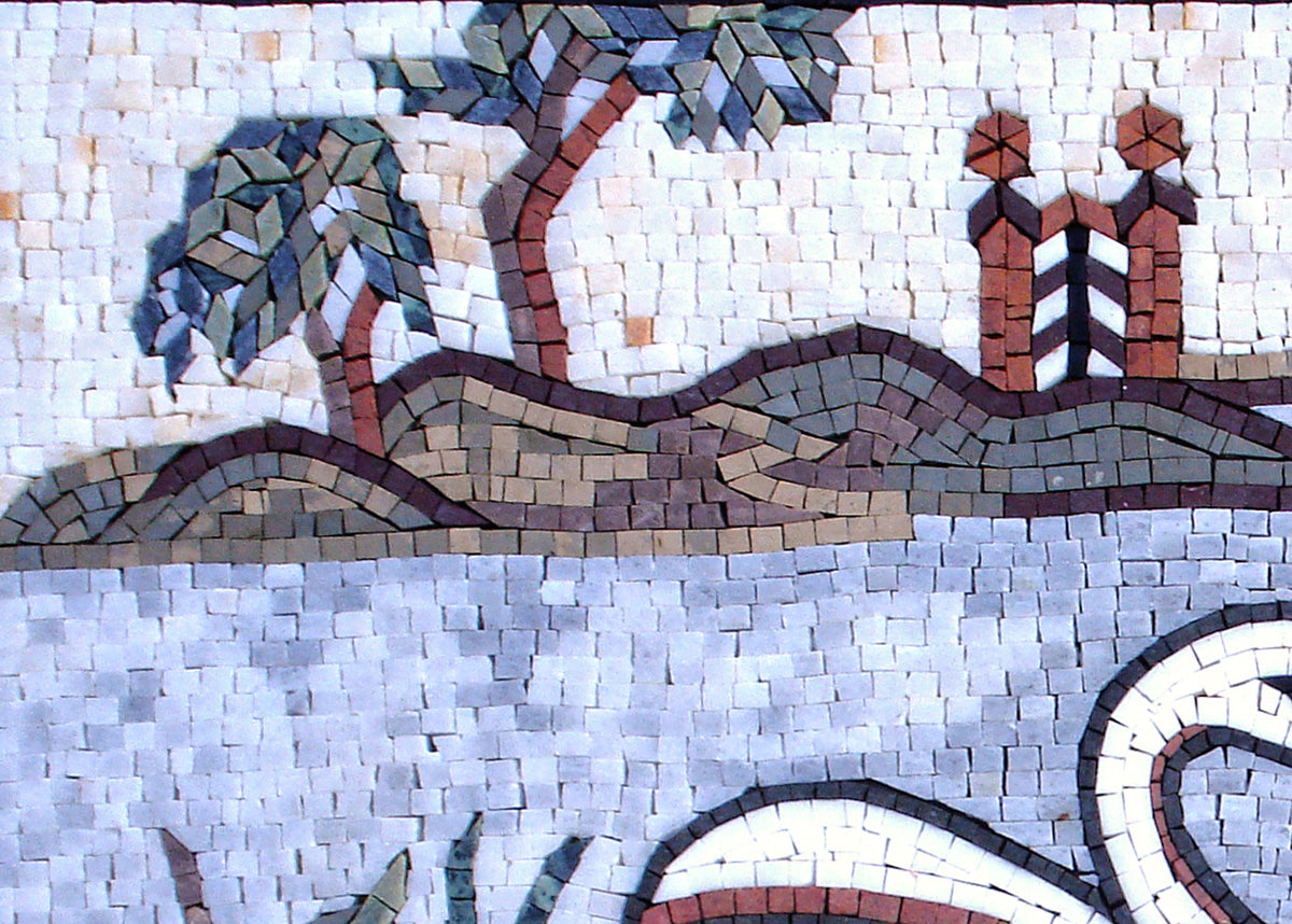 Handmade Swans Mosaic Tile Art: Serene Pond Scene Wall Decor