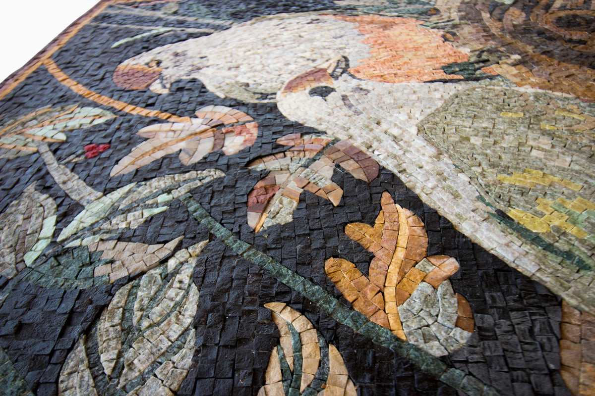Handmade Bird Mosaic Tile Art: Marble Wall Decor (34x34)